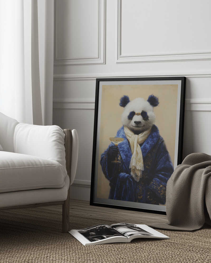 Panda In Blue Velvet Robe Poster