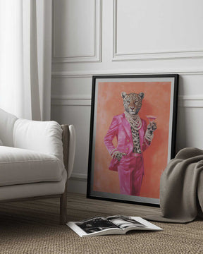 Leopard Dressed In Pink Satin Suit Poster