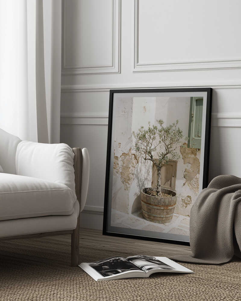 Small Olive Tree In a Wooden Barrel Poster