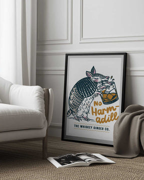 No Harmadillo Funny Armadillo Drinking Whiskey Poster