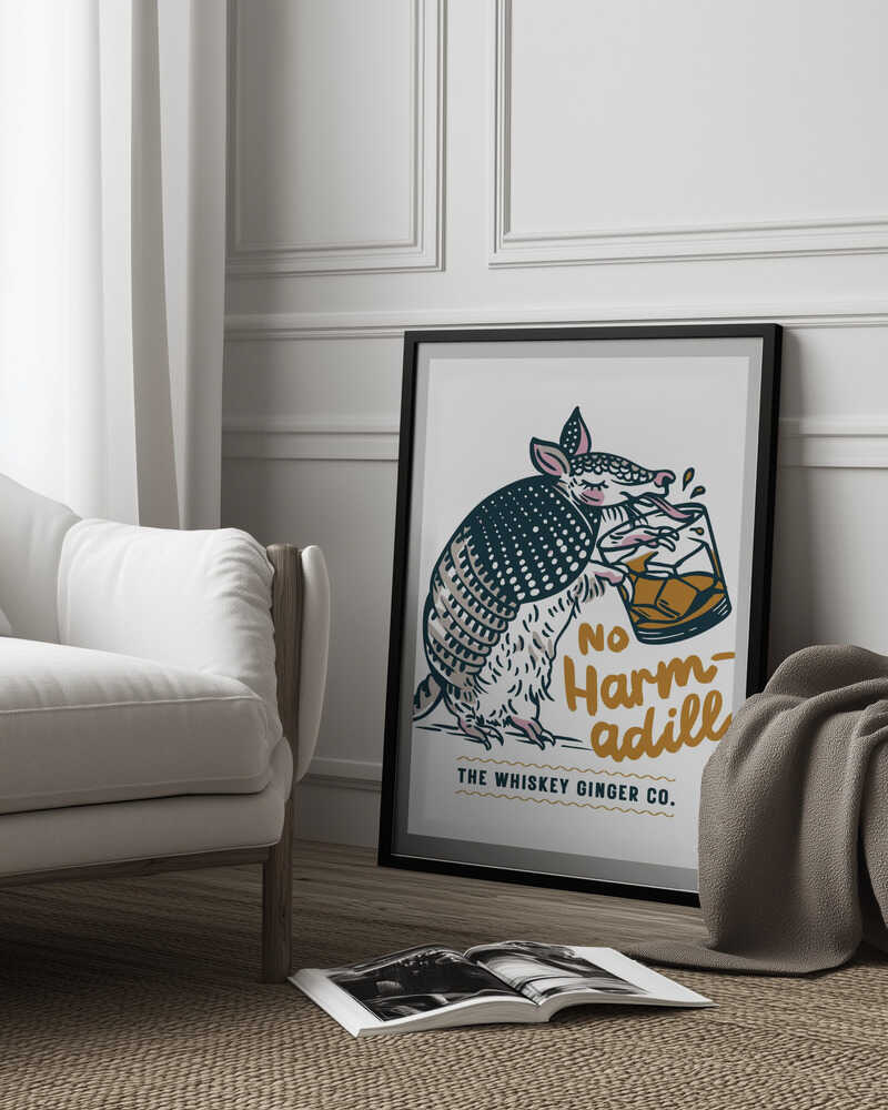 No Harmadillo Funny Armadillo Drinking Whiskey Poster
