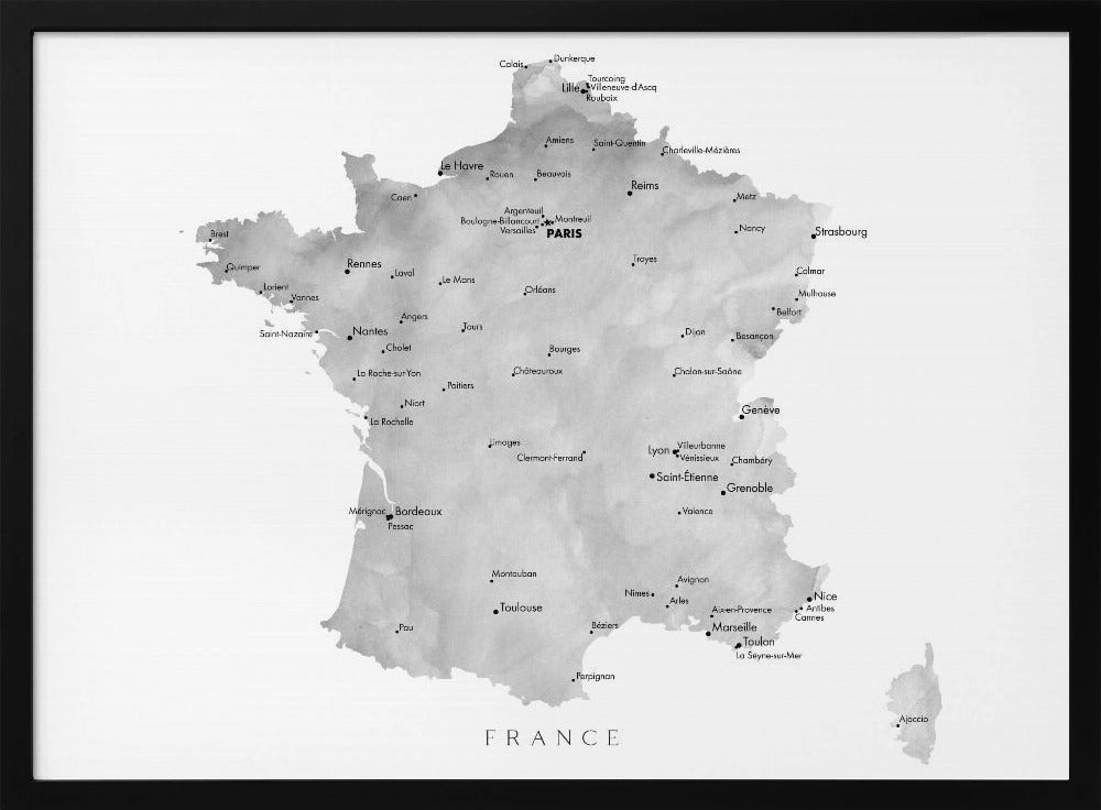 Gray map of France Poster