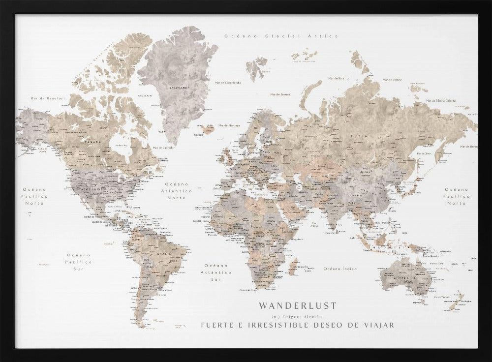 Wanderlust world map in spanish Poster