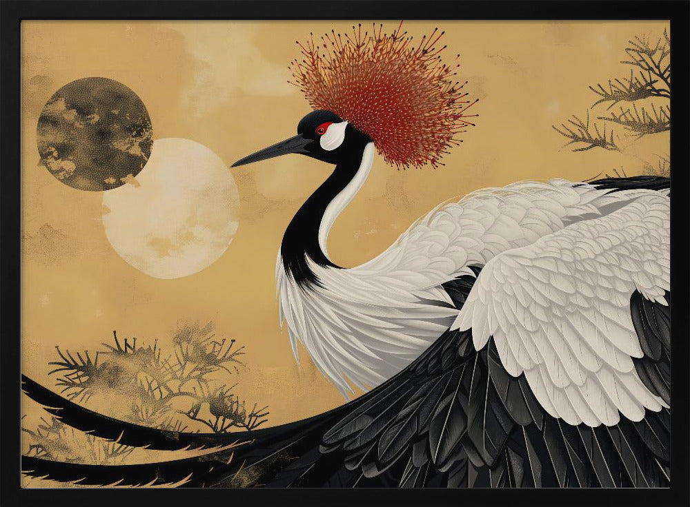 Abstract Red-Crowned Crane Poster