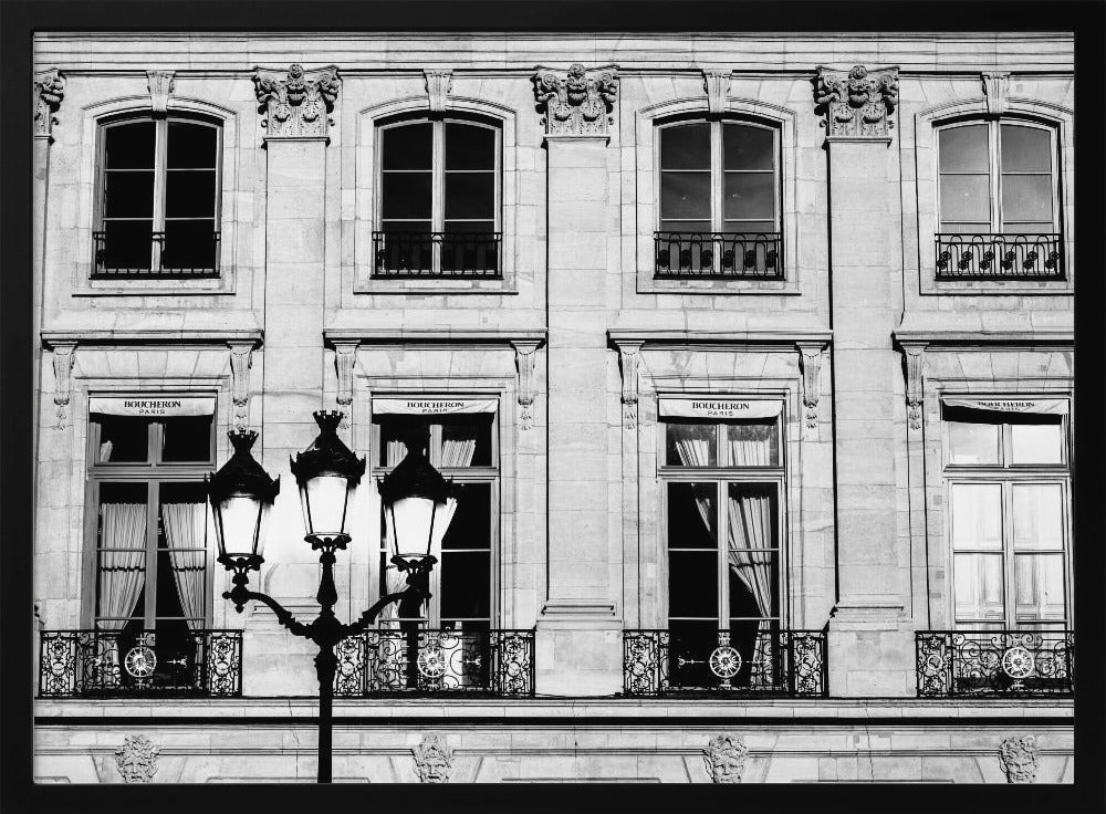 Paris Lamps Black And White Poster