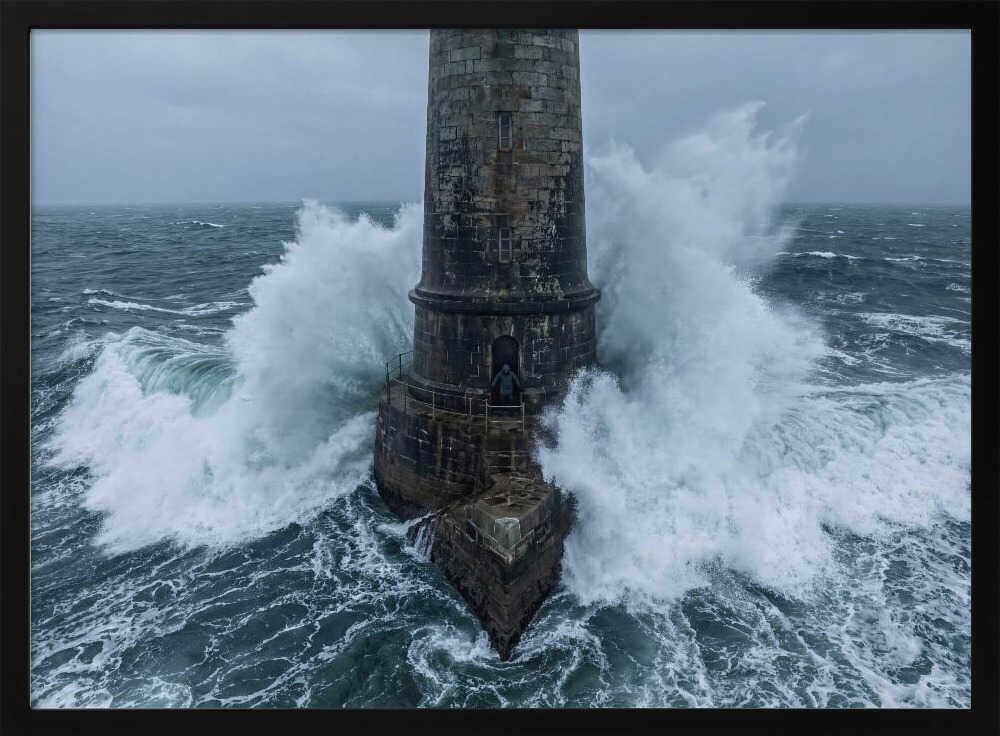 Lighthouse In Stormy Seas Poster