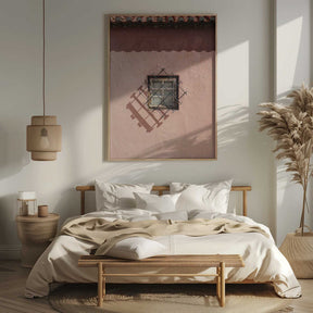 Rustic Pink Wall With A Vintage Window Poster