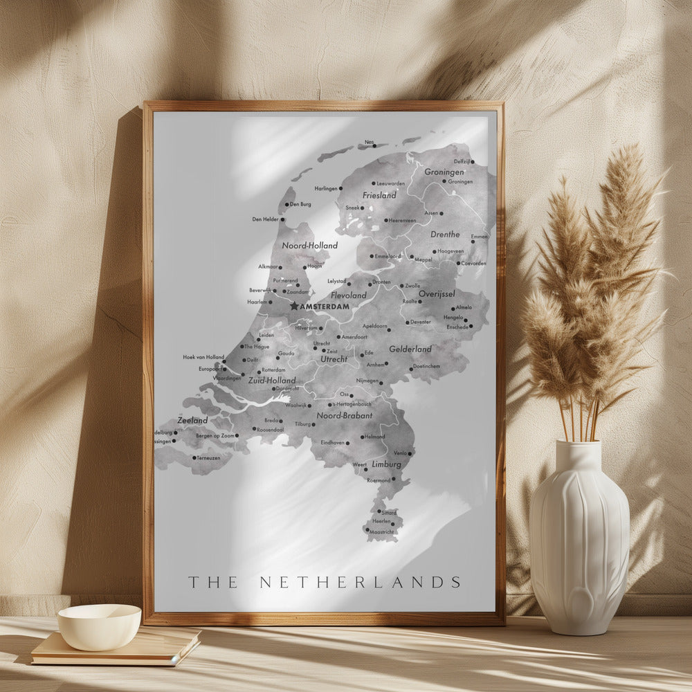 Gray map of the Netherlands Poster