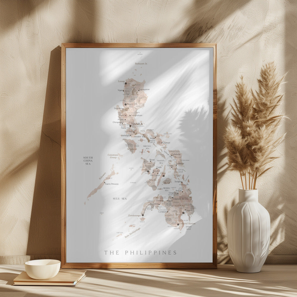 Taupe watercolor map of Philippines Poster