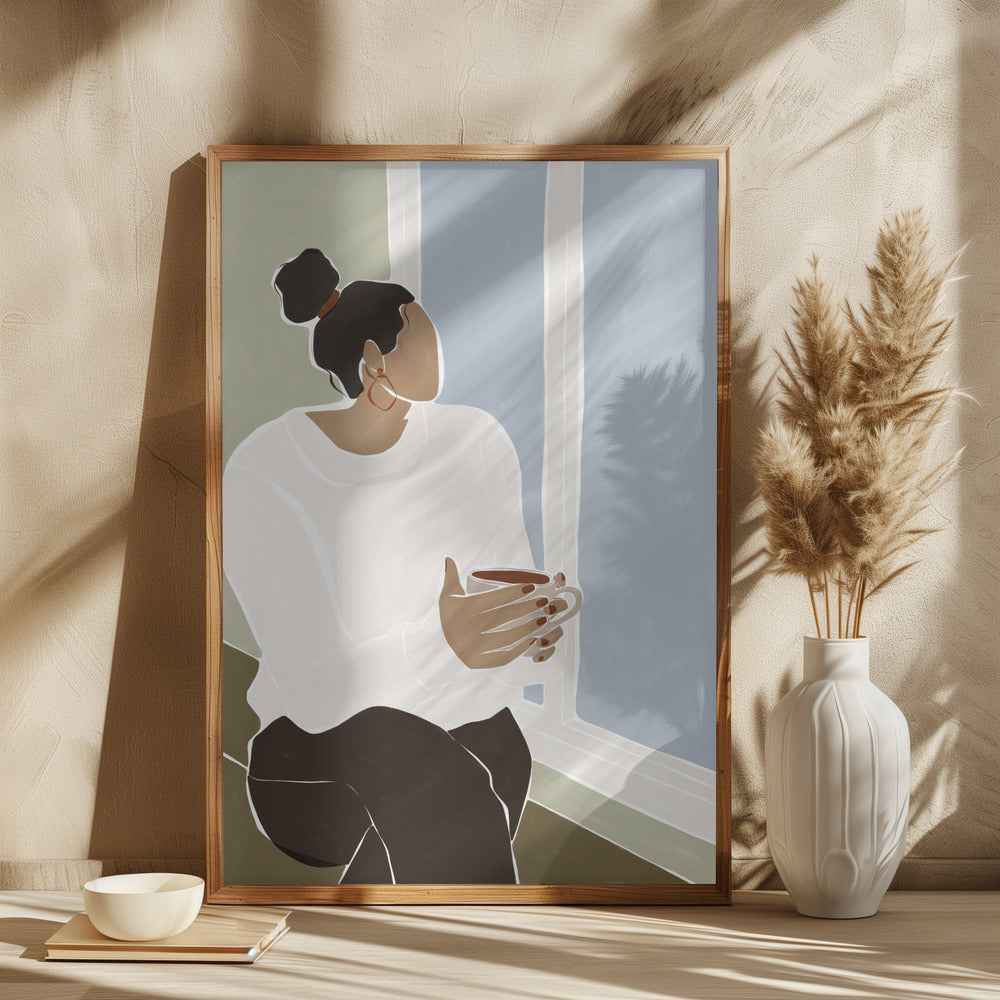 Woman Enjoying a Cup of Tea Art Print Poster