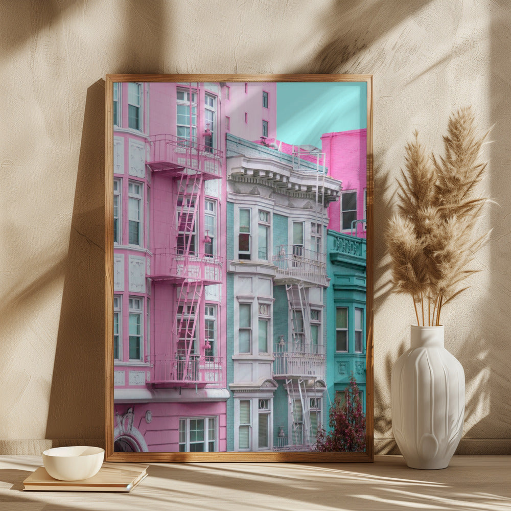 Pink and Blue Row Houses in San Francisco