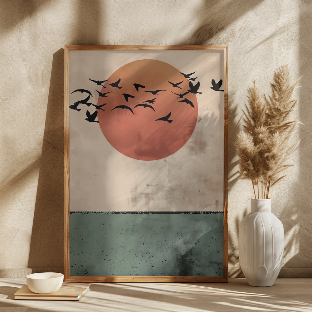 Birds Flying In the Sunset Poster