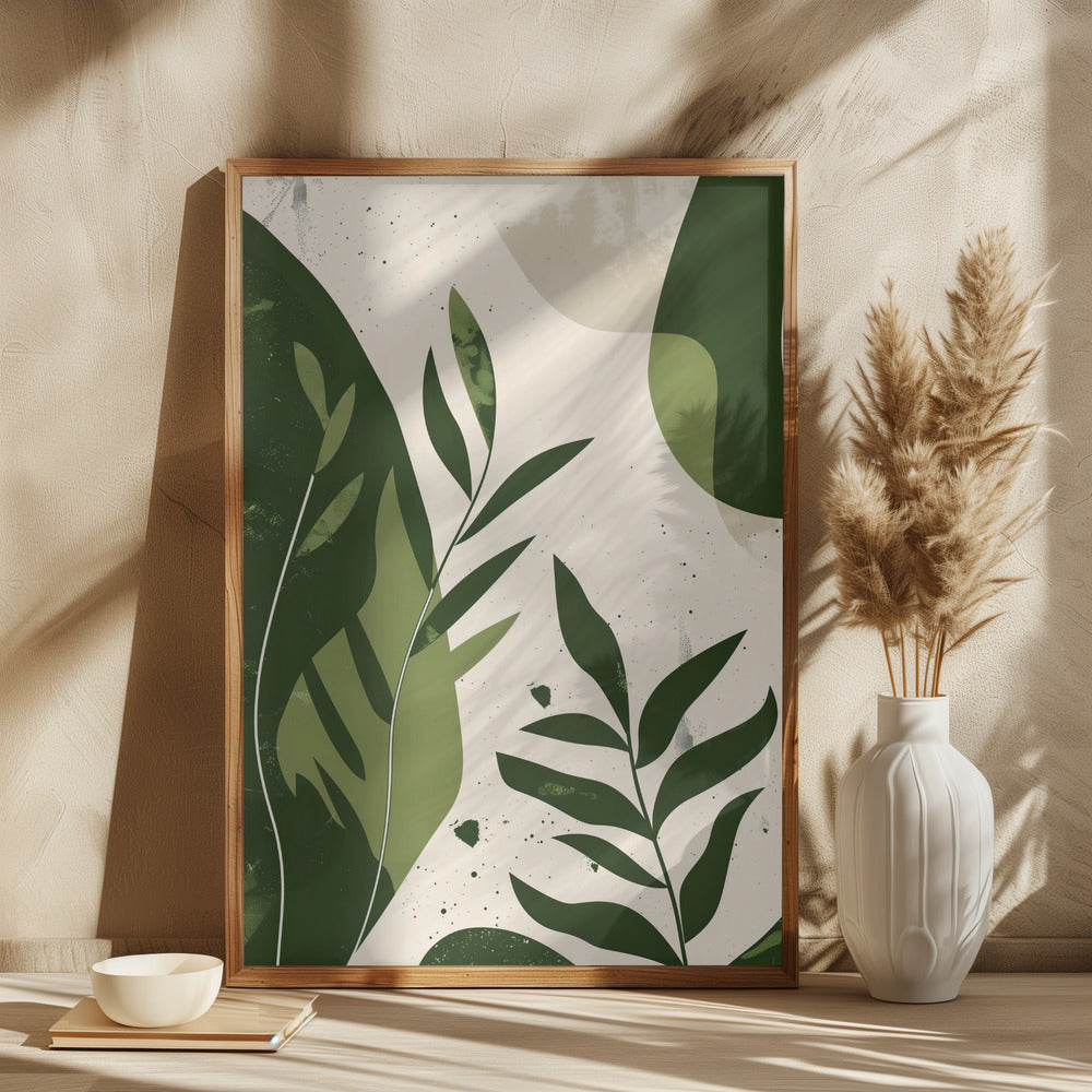 Green Abstract Leaves No 2 Poster