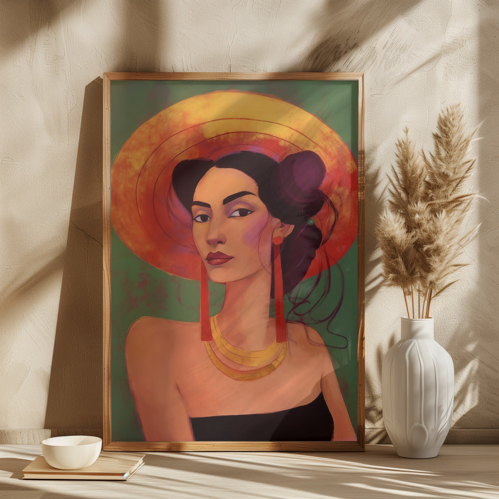 Mexican lady in sombrero Poster