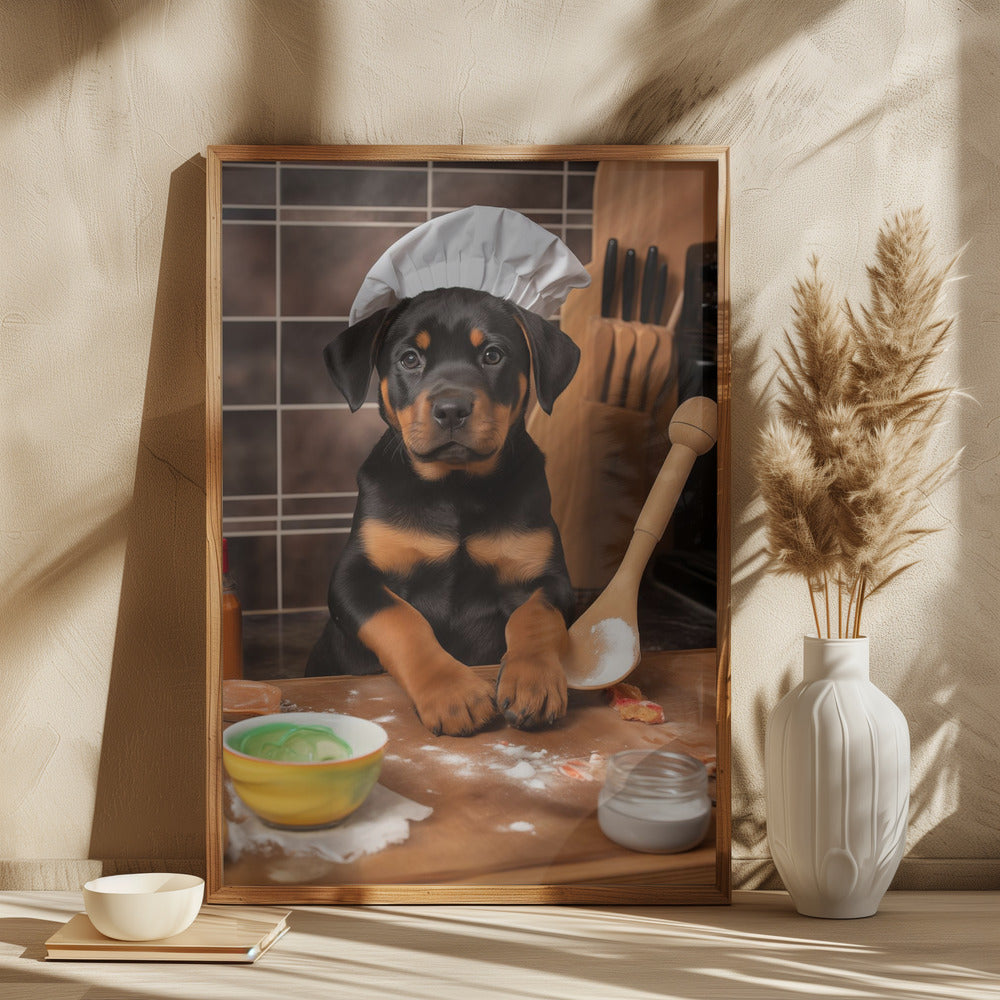 Rottweiler Puppy Chef Poster