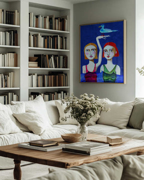 Swimming Ladies with Blue Bird Poster