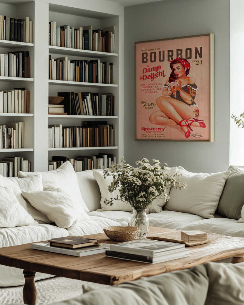 Bourbon Babes Vol 22 Vintage Pinup Girl Drinking A Cocktail Poster