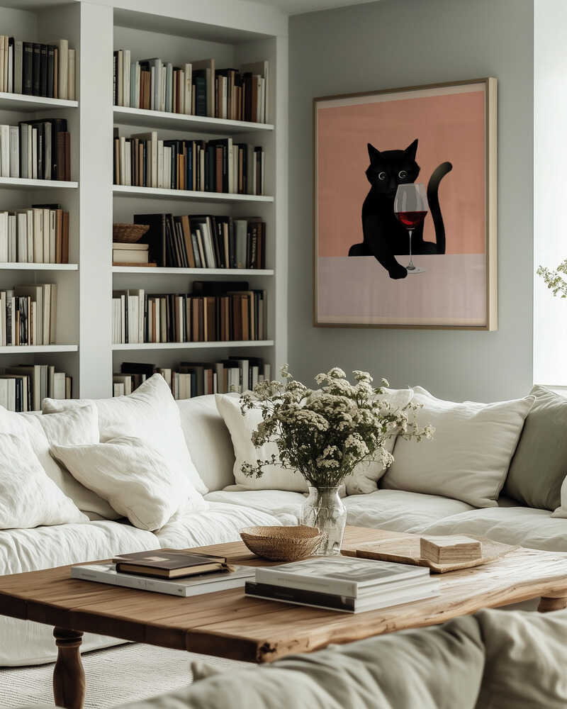 Cat &amp; Wine Poster