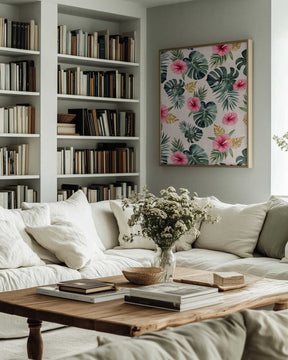 Monstera and Hibiscus Pattern Poster