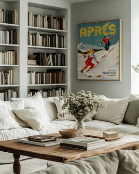 Vintage Pin Up Apres Whiskey Ski Couple Poster