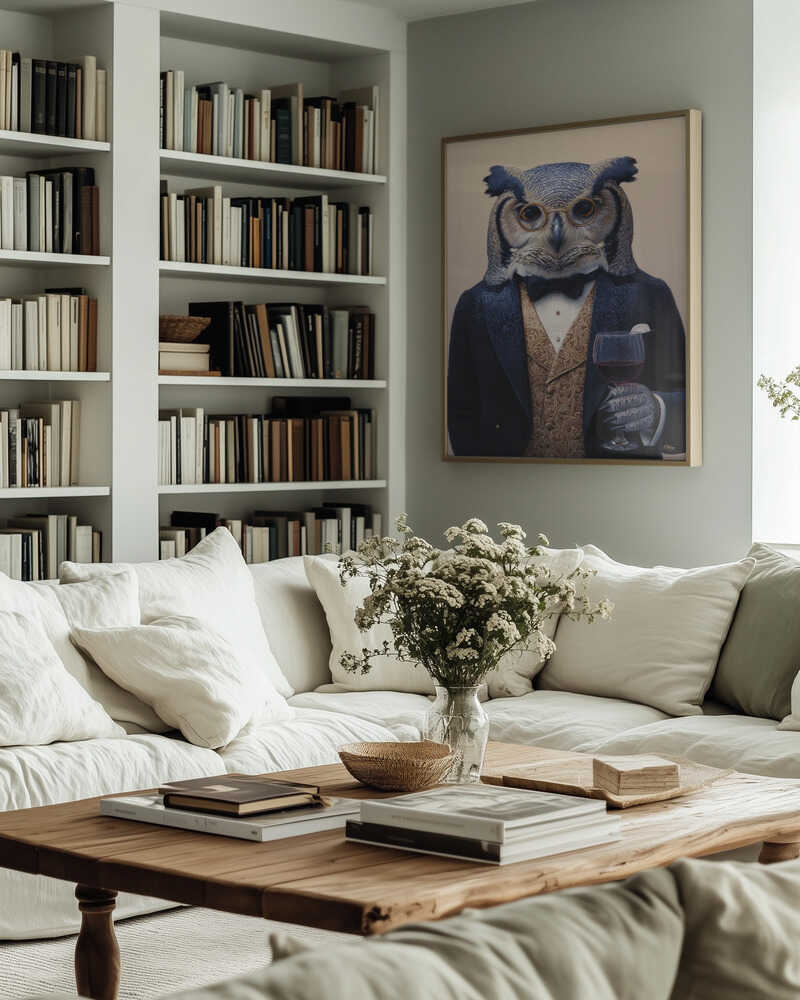 Owl In Midnight Blue Tuxedo Poster