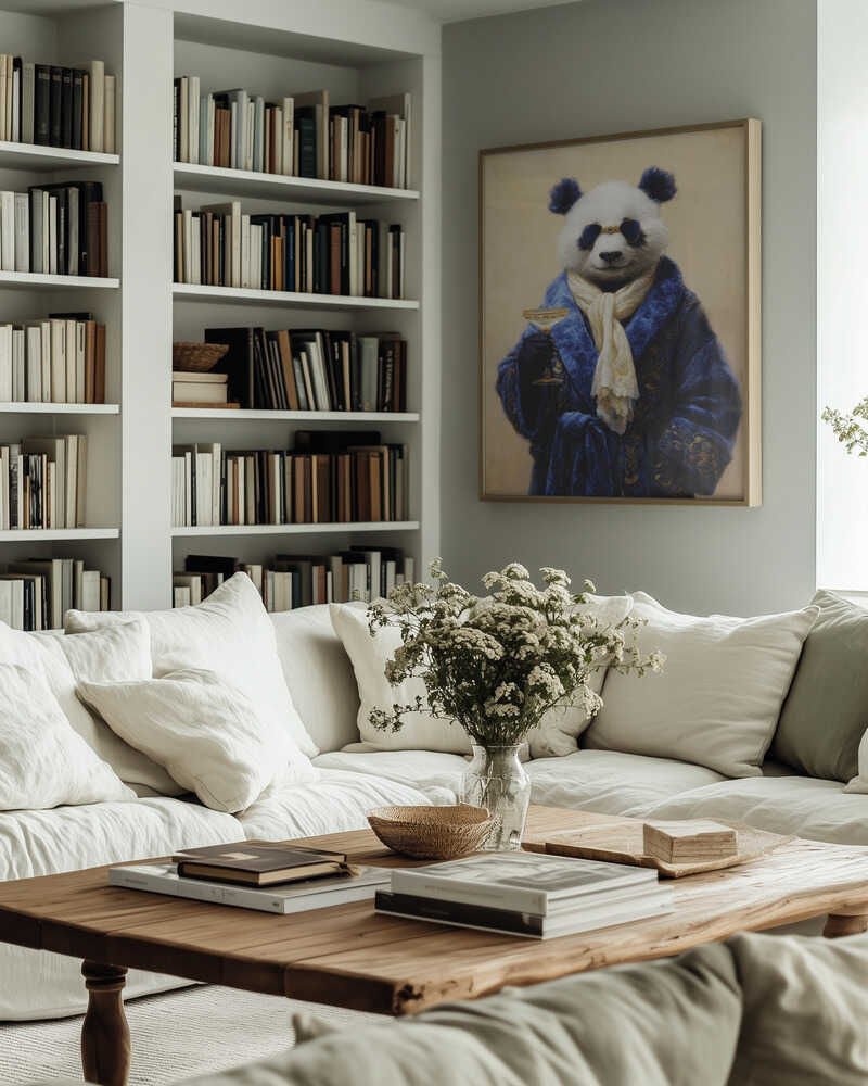 Panda In Blue Velvet Robe Poster