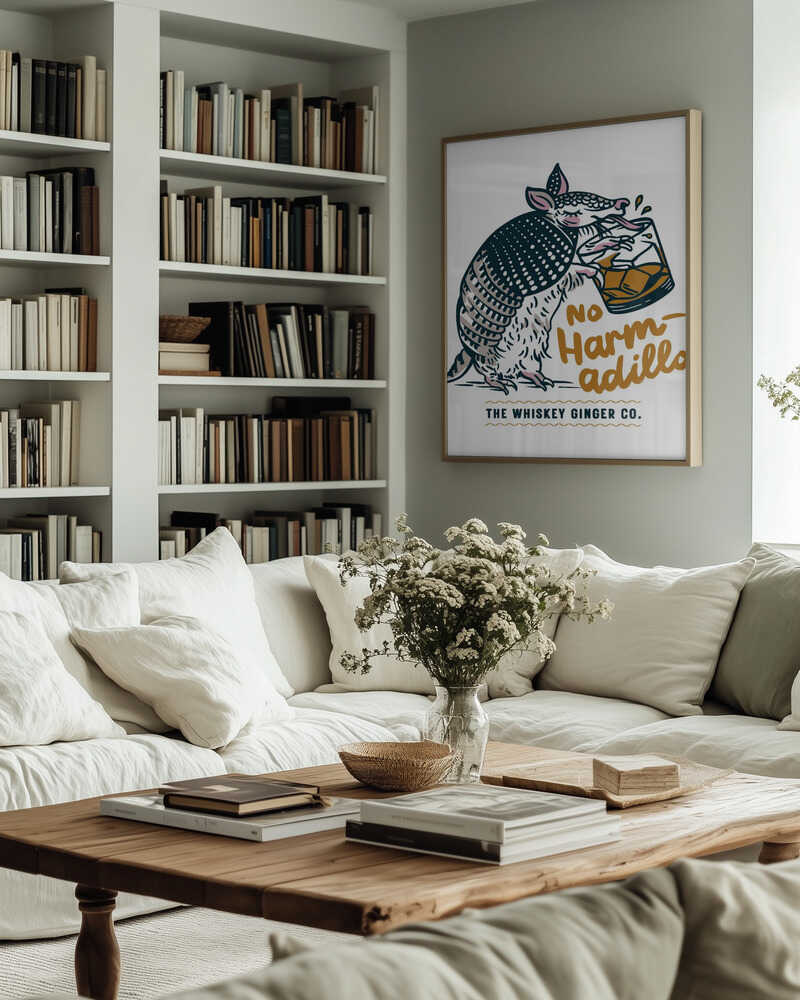 No Harmadillo Funny Armadillo Drinking Whiskey Poster