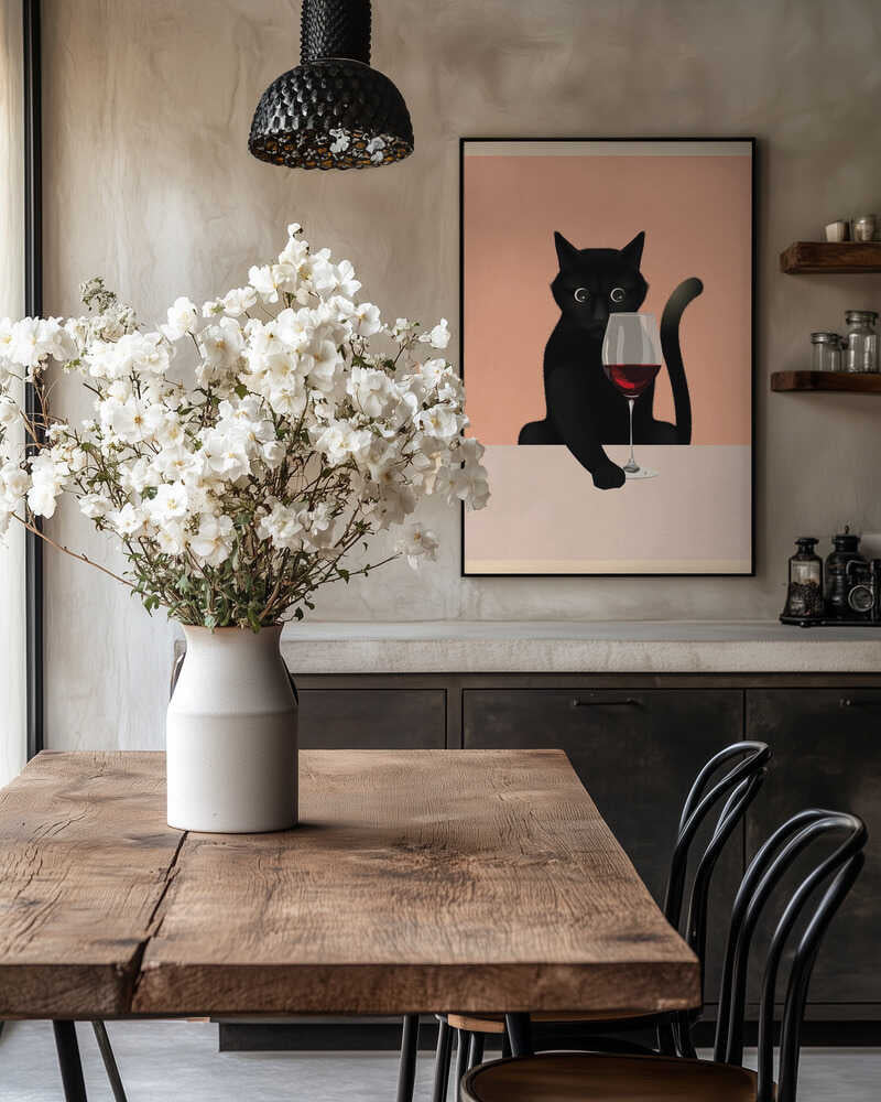 Cat &amp; Wine Poster