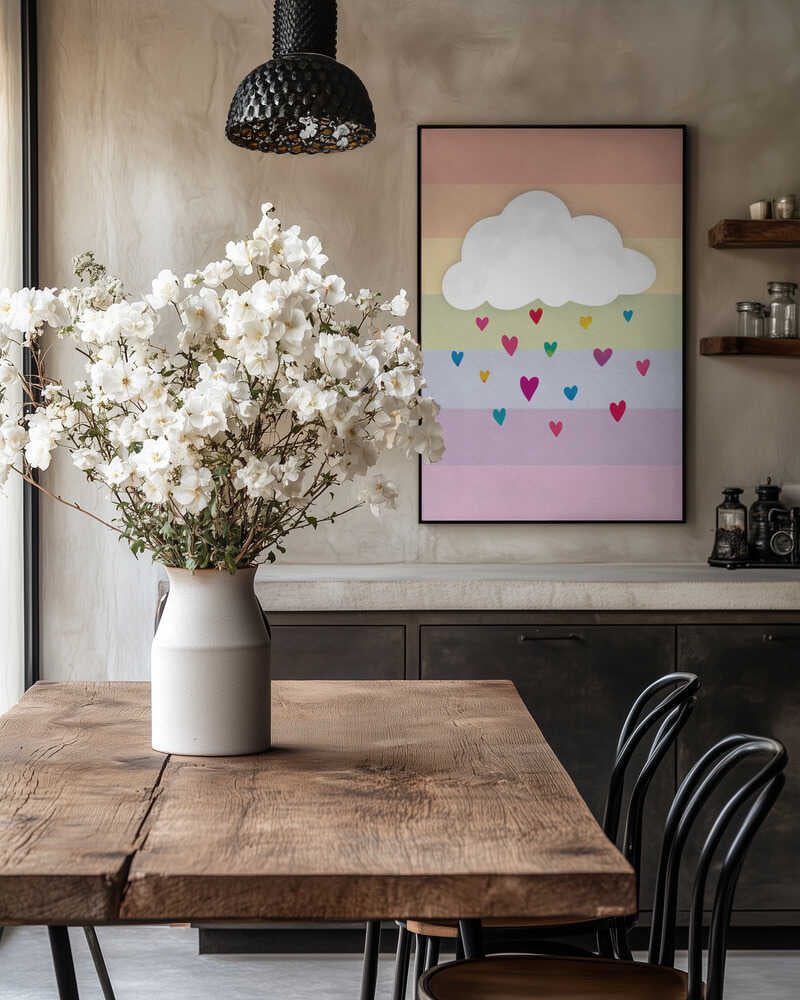 Raining Multicolored Hearts Poster
