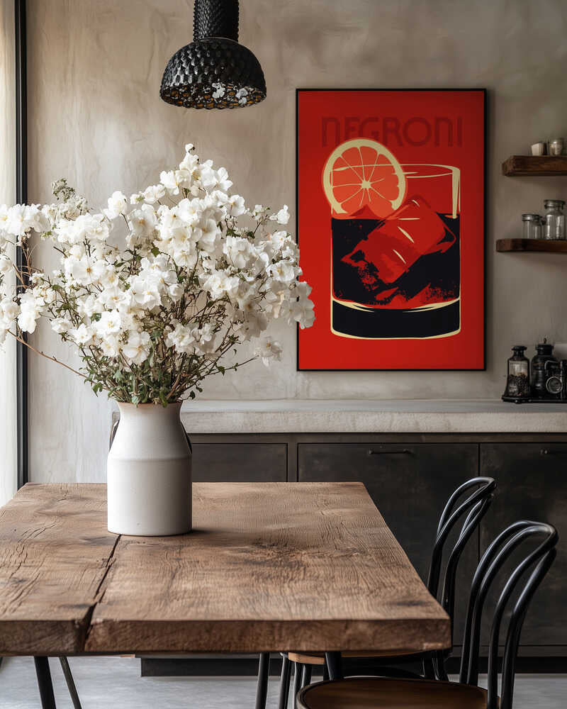 Stylized Negroni Cocktail Poster