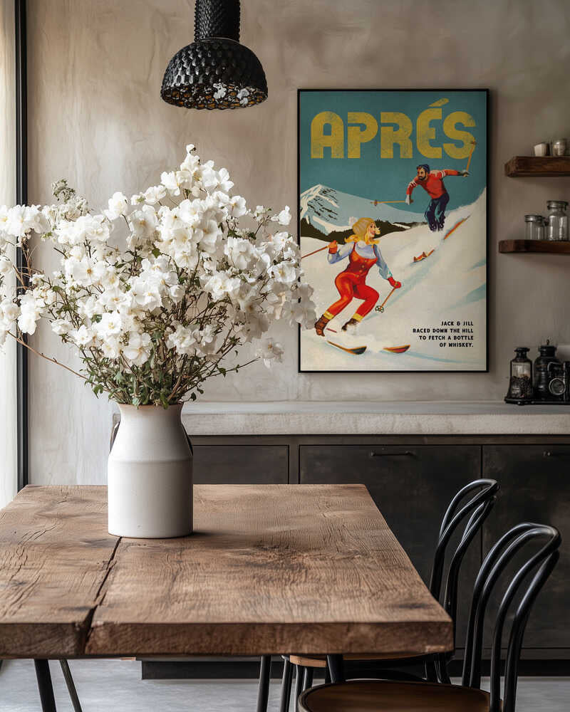 Vintage Pin Up Apres Whiskey Ski Couple Poster
