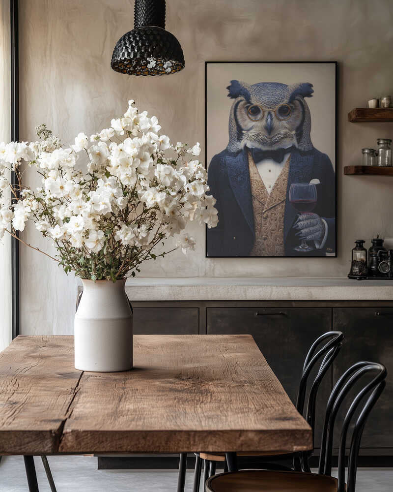 Owl In Midnight Blue Tuxedo Poster