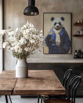 Panda In Blue Velvet Robe Poster