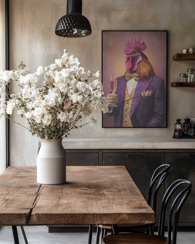 Rooster In a Purple Tuxedo Poster