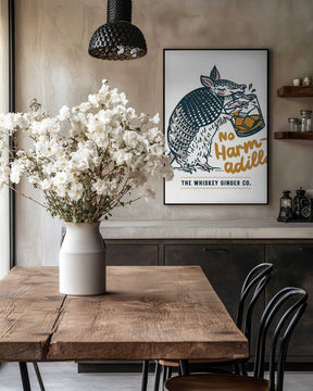 No Harmadillo Funny Armadillo Drinking Whiskey Poster