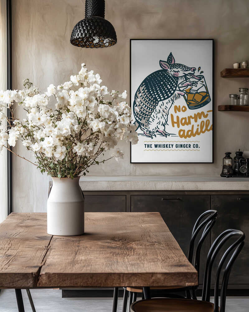 No Harmadillo Funny Armadillo Drinking Whiskey Poster