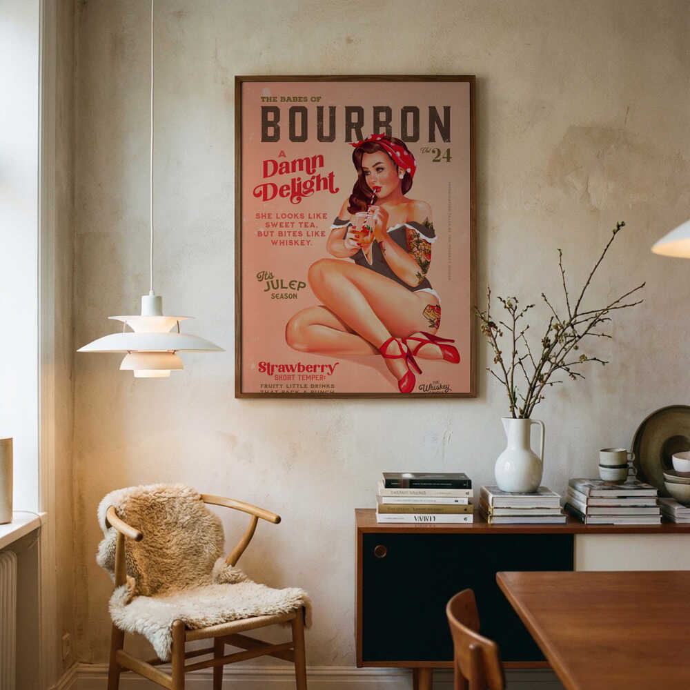 Bourbon Babes Vol 22 Vintage Pinup Girl Drinking A Cocktail Poster