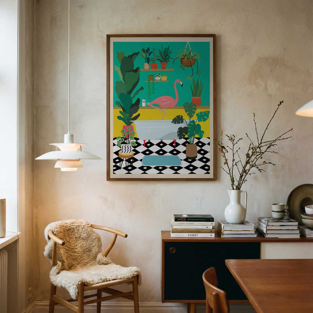 Flamingo Bathtime Poster