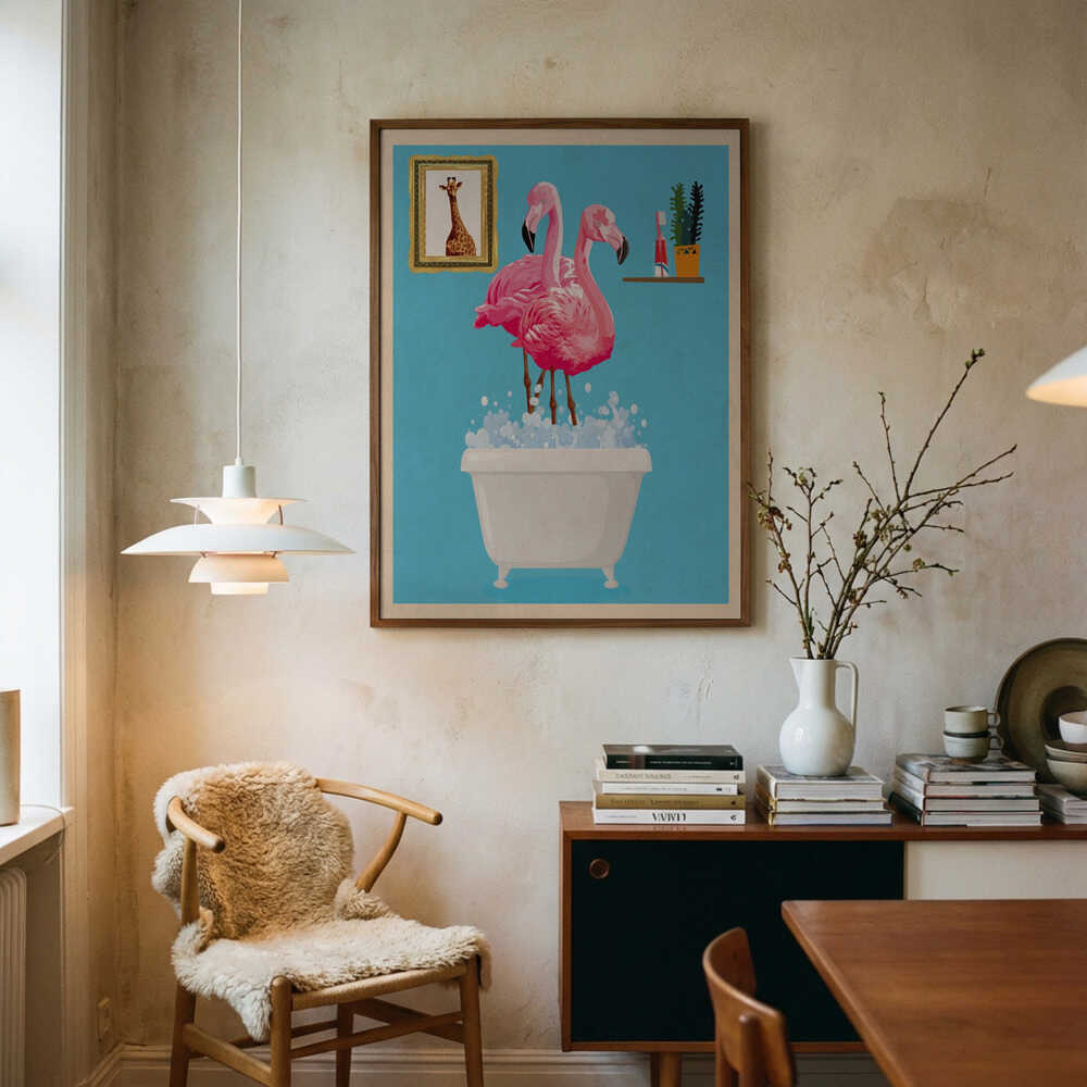 Flamingos In Bath Poster