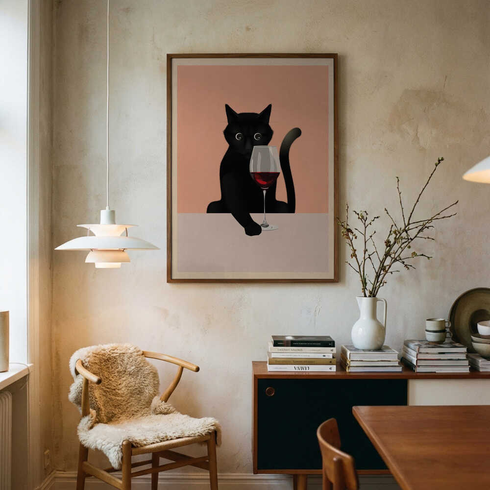 Cat &amp; Wine Poster