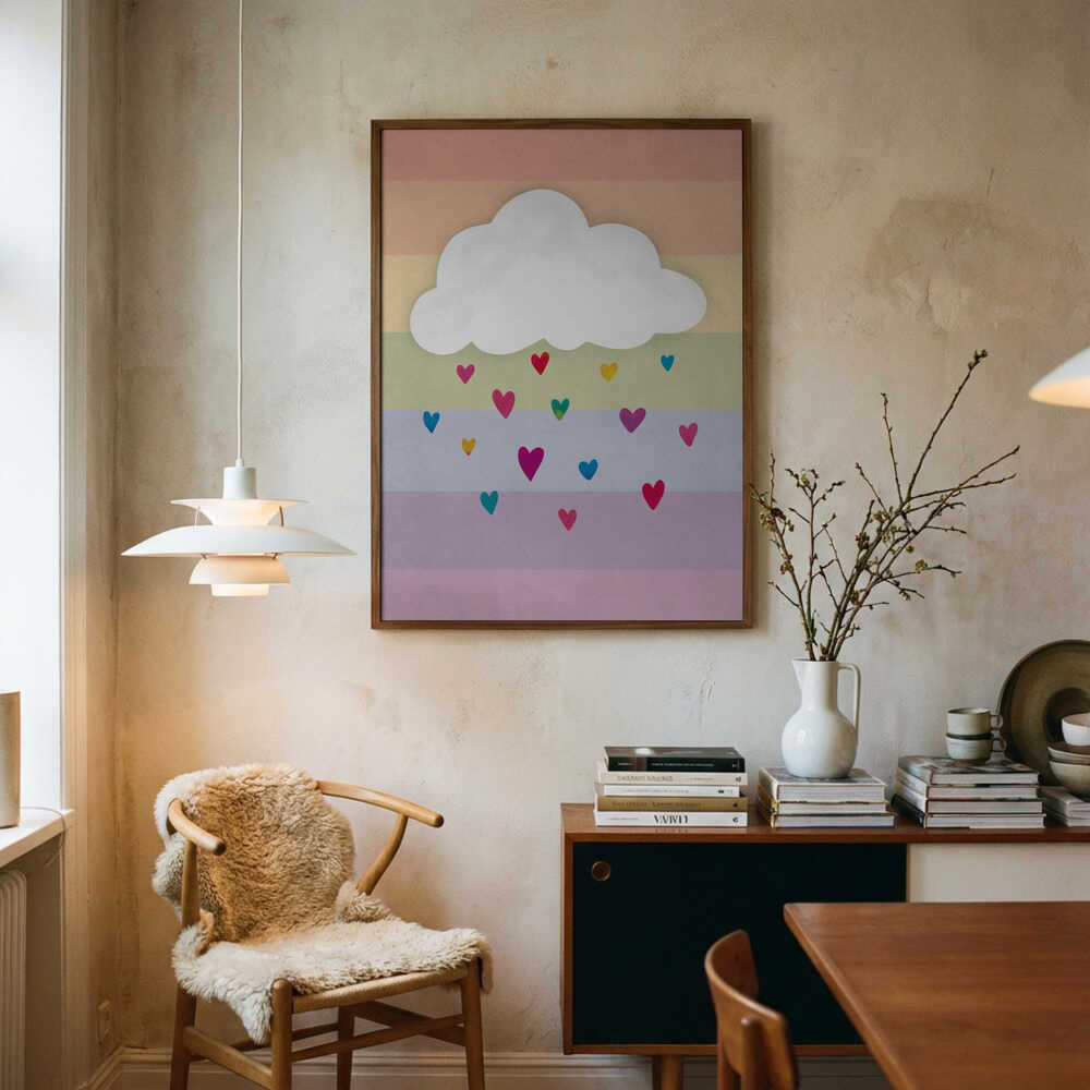 Raining Multicolored Hearts Poster