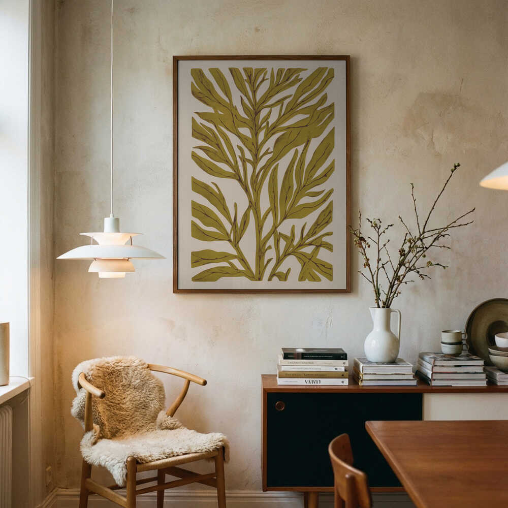 Golden Leaf Silhouette with Tree Branch Poster