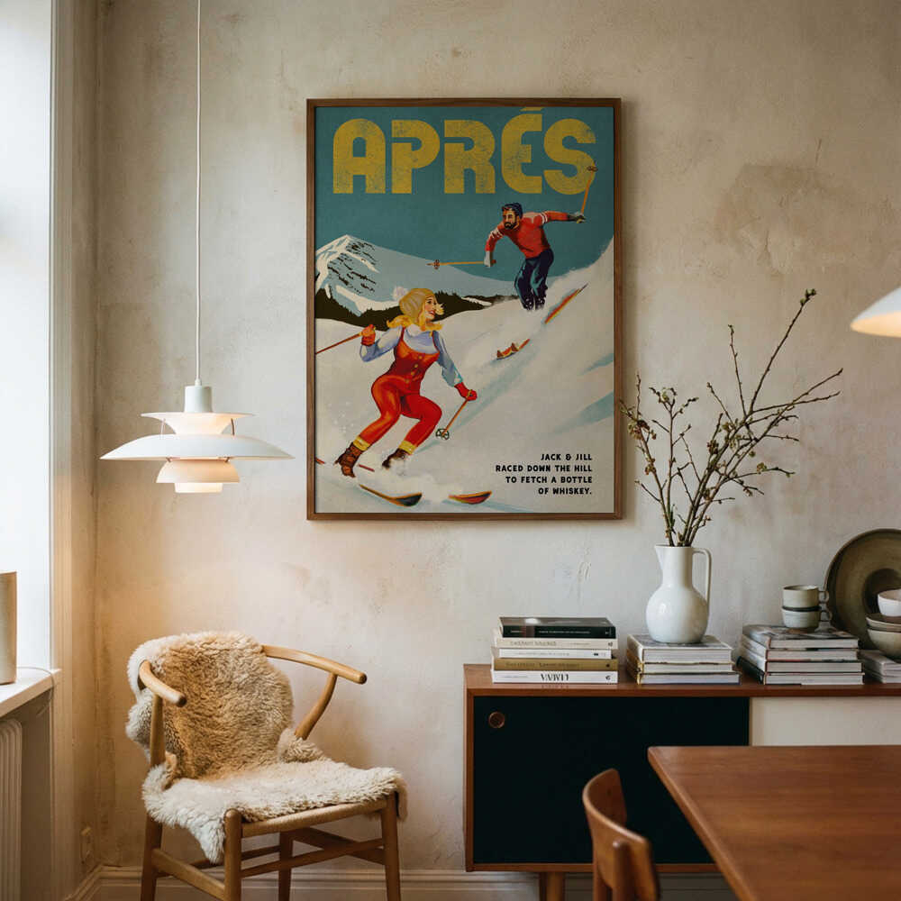 Vintage Pin Up Apres Whiskey Ski Couple Poster