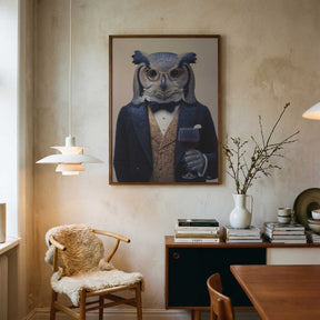 Owl In Midnight Blue Tuxedo Poster