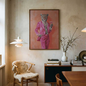 Leopard Dressed In Pink Satin Suit Poster