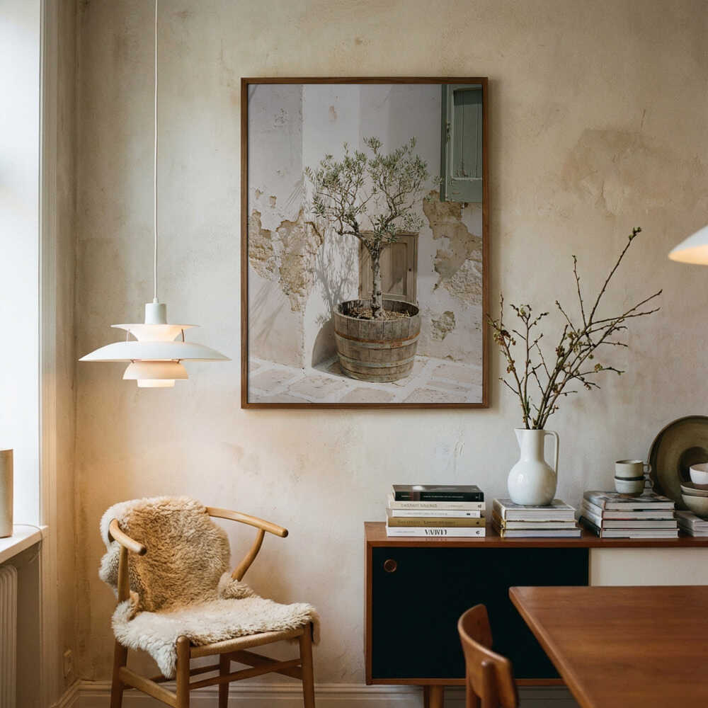 Small Olive Tree In a Wooden Barrel Poster