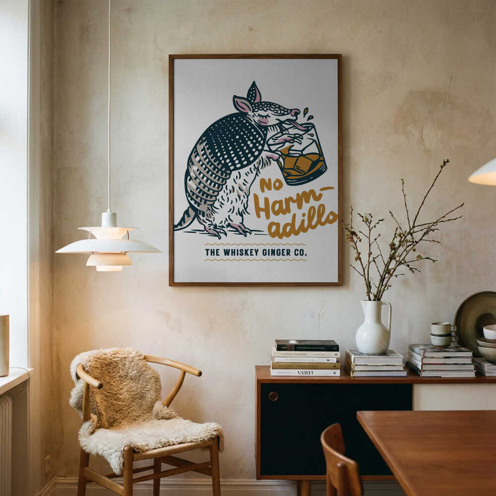 No Harmadillo Funny Armadillo Drinking Whiskey Poster
