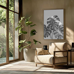 Monstera leaves in loose watercolor bw Poster