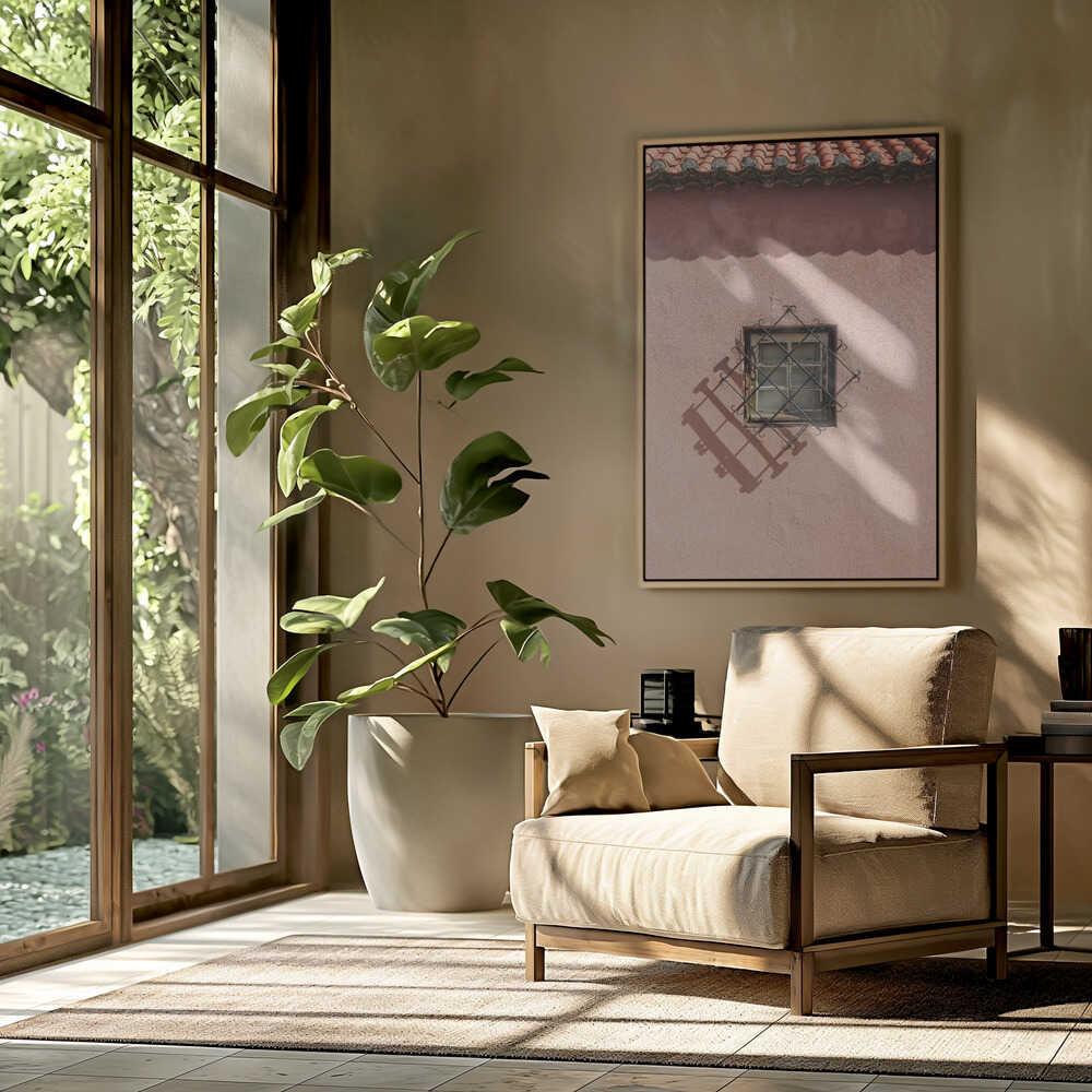 Rustic Pink Wall With A Vintage Window Poster