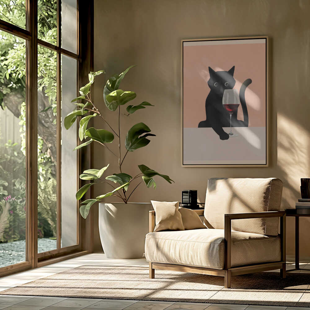 Cat &amp; Wine Poster